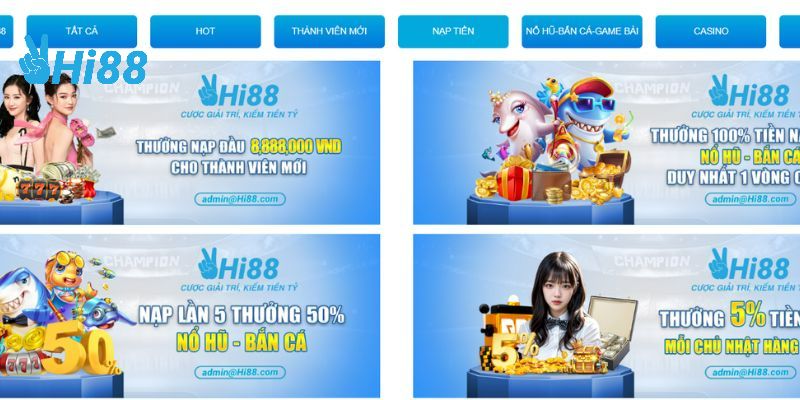 Khuyến mãi nạp tiền tại nhà cái online Hi88